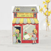 レトロ誕生日カードスイート小さな女の子 カード (黄色い花)