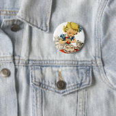 レトロ誕生日ガールケーキキャットアートワーク 缶バッジ (インサイチュ)