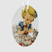 レトロ誕生日ガールケーキキャットチルドレンズアートワーク オーナメント (正面)