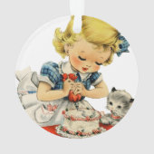 レトロ誕生日ガールケーキキャットチルドレンズアートワーク オーナメント (裏面)