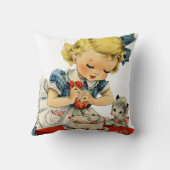 レトロ誕生日ガールケーキキャットチルドレンズアートワーク クッション (裏面)