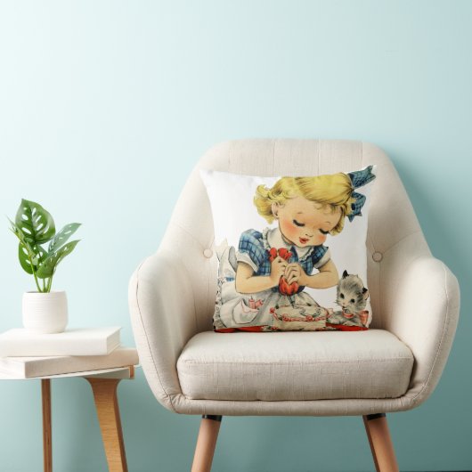 レトロ誕生日ガールケーキキャットチルドレンズアートワーク クッション (椅子)