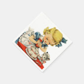 レトロ誕生日ガールケーキキャットチルドレンズアートワーク スタンダードカクテルナプキン (角)