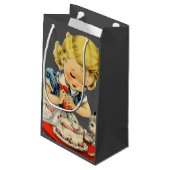 レトロ誕生日ガールケーキキャットチルドレンズアートワーク スモールペーパーバッグ (裏面アングル)