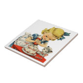 レトロ誕生日ガールケーキキャットチルドレンズアートワーク タイル (側面)