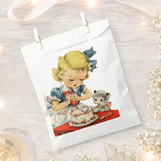 レトロ誕生日ガールケーキキャットチルドレンズアートワーク フェイバーバッグ (クリップ留めされた状態)