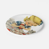 レトロ誕生日ガールケーキキャットチルドレンズアートワーク ペーパープレート (アングル)