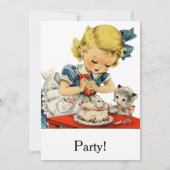 レトロ誕生日ガールケーキキャットチルドレンズアートワーク 招待状 (裏面)