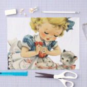 レトロ誕生日ガールケーキキャットチルドレンズアートワーク 薄葉紙 (クラフト)