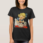 レトロ誕生日ガールケーキキャットチルドレンズアートワーク Tシャツ (正面)