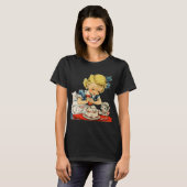 レトロ誕生日ガールケーキキャットチルドレンズアートワーク Tシャツ (正面フル)