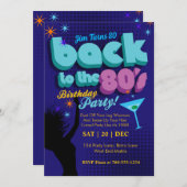 レトロ誕生日バック80sネオン誕生日 招待状 (正面/裏面)