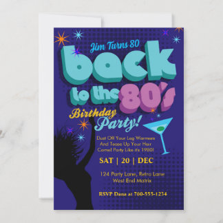 レトロ誕生日バック80sネオン誕生日 招待状