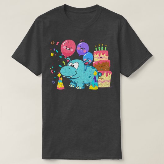 レトロ誕生日バルーンヒッポ Tシャツ (デザイン正面)