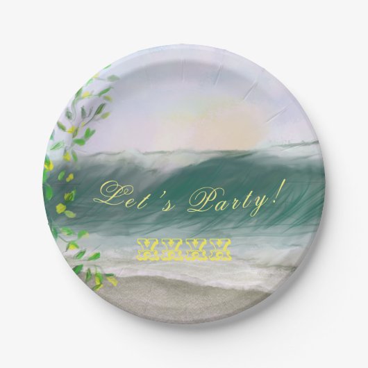 レトロ誕生日ビーチピクニックパーティー ペーパープレート (正面)