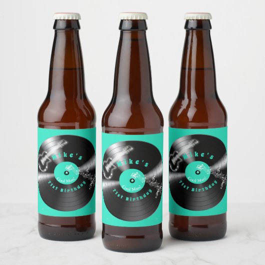 レトロ誕生日レコード・ロックミュージック・ギター ビールラベル (ボトル)