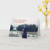 レトロ誕生日レディーウィズカメラクリエイティブフレンド カード (黄色い花)