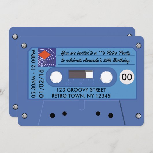 レトロ誕生日会パーソナライズされた 招待状 (正面/裏面)