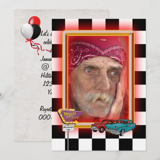 レトロ誕生日写真枠 招待状 (正面/裏面)