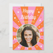 レトロ誕生日名前をカスタムする2フォトピンクオレンジ カード (正面)