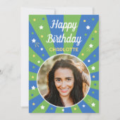 レトロ誕生日名前をカスタムする2フォトブルーグリーン カード (正面)