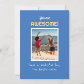 レトロ誕生日名前をカスタムする2フォトブルーグリーン カード (裏面)