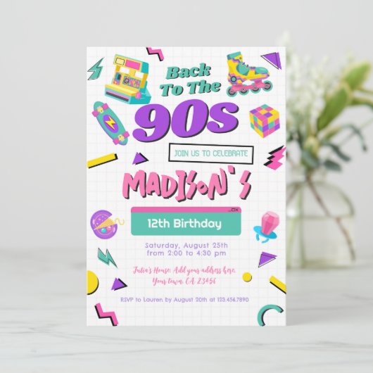 レトロ誕生日招待状、プリントまたはデジタル 招待状 (スタンド正面)