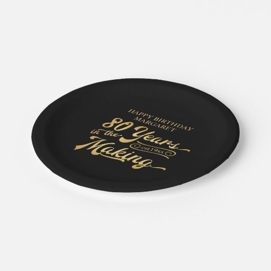 レトロ誕生日製造における80年パーソナライズされた ペーパープレート (アングル)