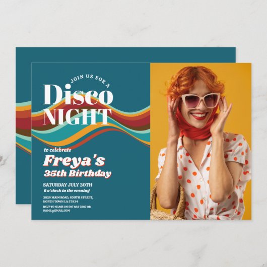 レトロ誕生日60s 70s 80sディスコヴィンテージ写真 招待状 (正面/裏面)