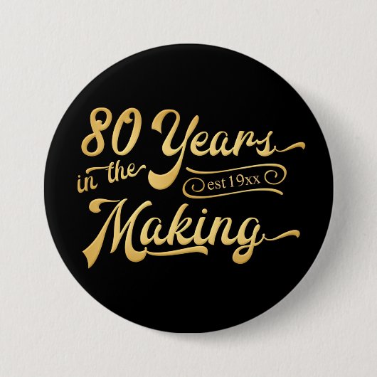 レトロ誕生日80年のマニュファクチャーブラック金ゴールド 缶バッジ (正面)
