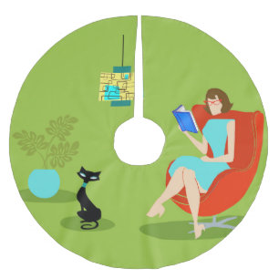 レトロ読の女性クリスマスツリースカート ブラッシュドポリエステルツリースカート