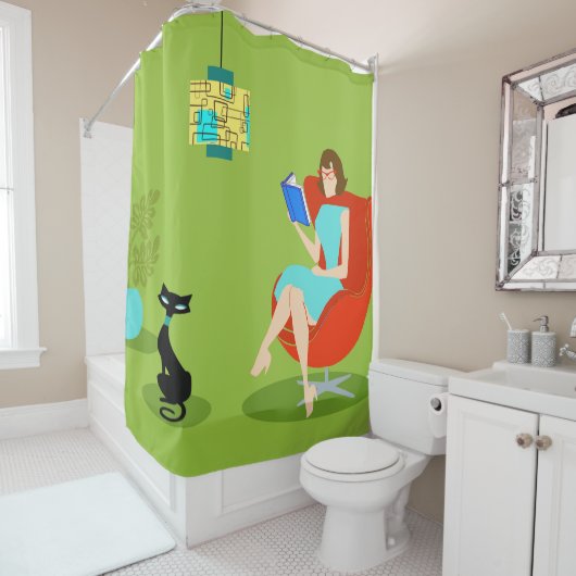 レトロ読の女性シャワーカーテン シャワーカーテン (インサイチュ)