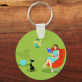 レトロ読の女性ボタンキーチェーン キーホルダー (正面)