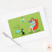 レトロ読の女性用ステッカー 長方形シール (封筒)