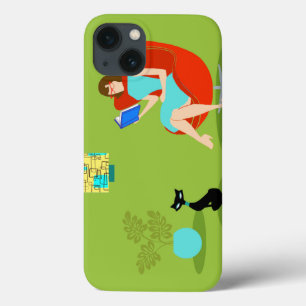 レトロ読の女性iPadエアケース iPhone 13ケース