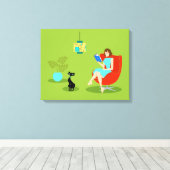 レトロ読ズウィメンストレッチキャンバス印刷 キャンバスプリント (インサイチュ (ウッドフロア))