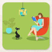 レトロ読ズウーマン紙コースター スクエアペーパーコースター (正面)