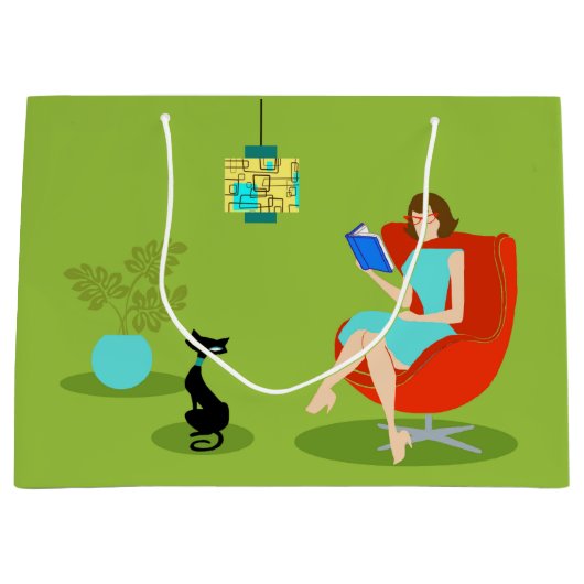 レトロ読ズ女性抱き枕 ラージペーパーバッグ (正面)