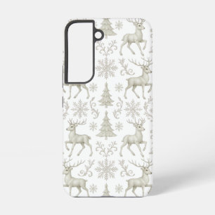 レトロ調なシルバーとホワイトのモダンなクリスマスパターン SAMSUNG GALAXY S22ケース