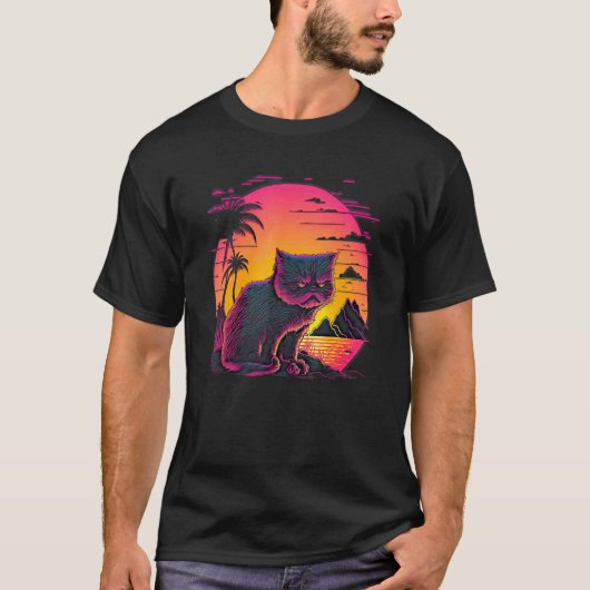 レトロ調な怒った猫 Tシャツ (正面)