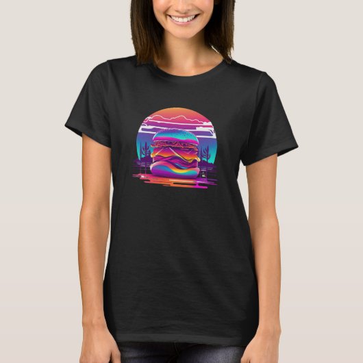 レトロ調の80年代シンセウェーブバーガー Tシャツ (正面)