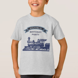 レトロ調トレイン こども 誕生日パーティー Tシャツ