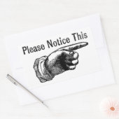 レトロ警告標識:手を指して通知する 長方形シール (封筒)