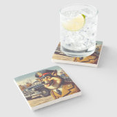 レトロ警察絵画犬 ストーンコースター (横)