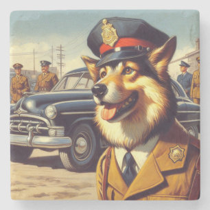 レトロ警察絵画犬 ストーンコースター