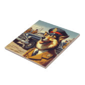レトロ警察絵画犬 タイル (側面)