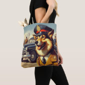 レトロ警察絵画犬 トートバッグ (クローズアップ)