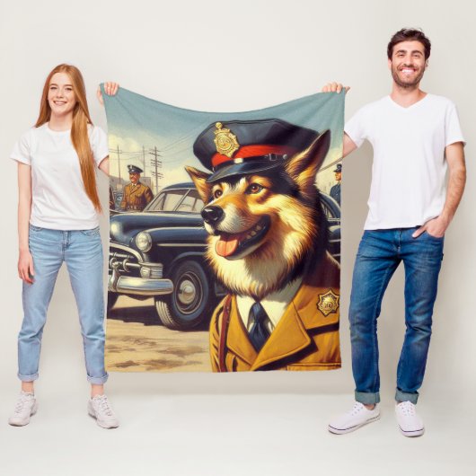 レトロ警察絵画犬 フリースブランケット (インサイチュ)