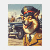 レトロ警察絵画犬 フリースブランケット (正面)