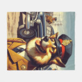 レトロ警察絵画犬 フリースブランケット (正面(横))